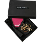 Dolce & Gabbana Pink Black Heart Leather Gold Tone Brass Keyring Keychain