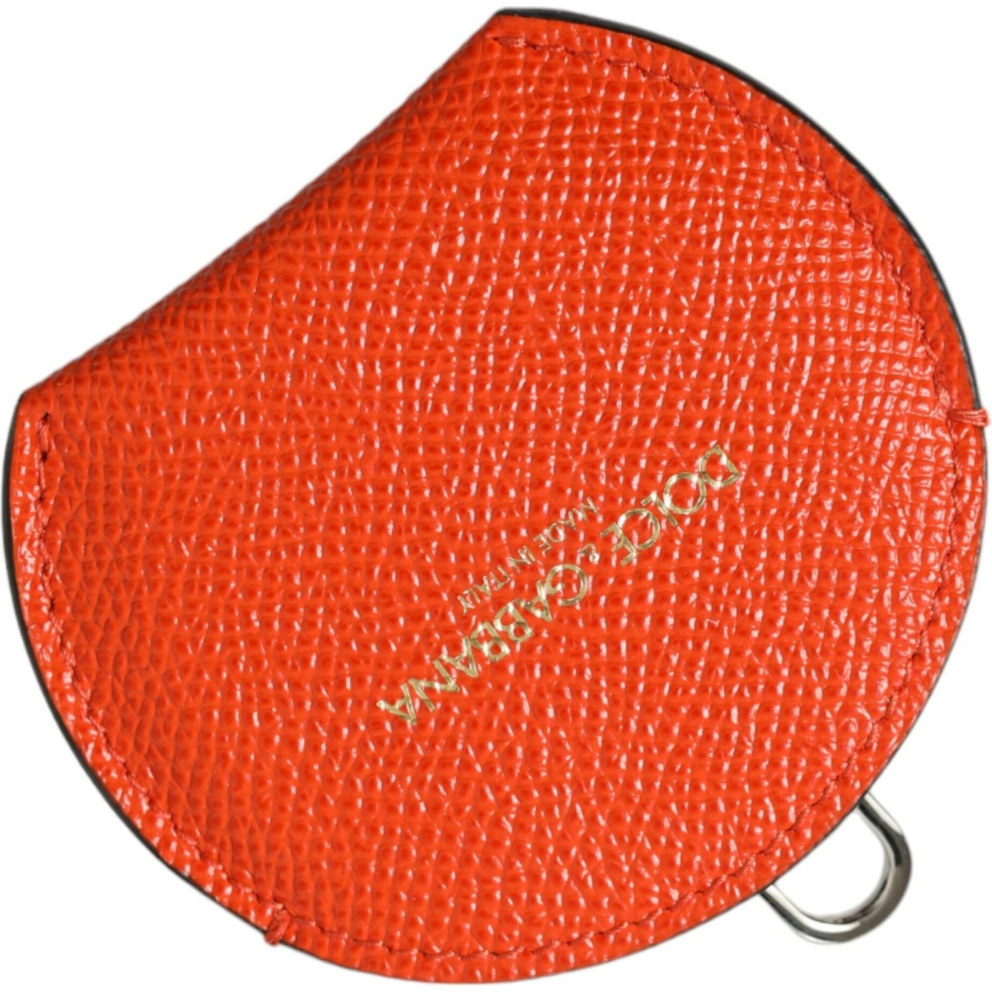 Dolce & Gabbana Orange Calfskin Leather Round Logo Hand Mirror Holder