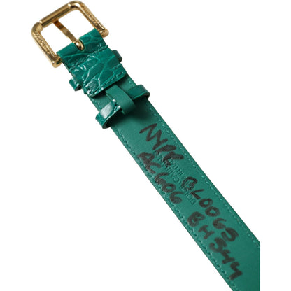 Dolce & Gabbana Green Textured Leather Gold Tone Metal Buckle Neckband