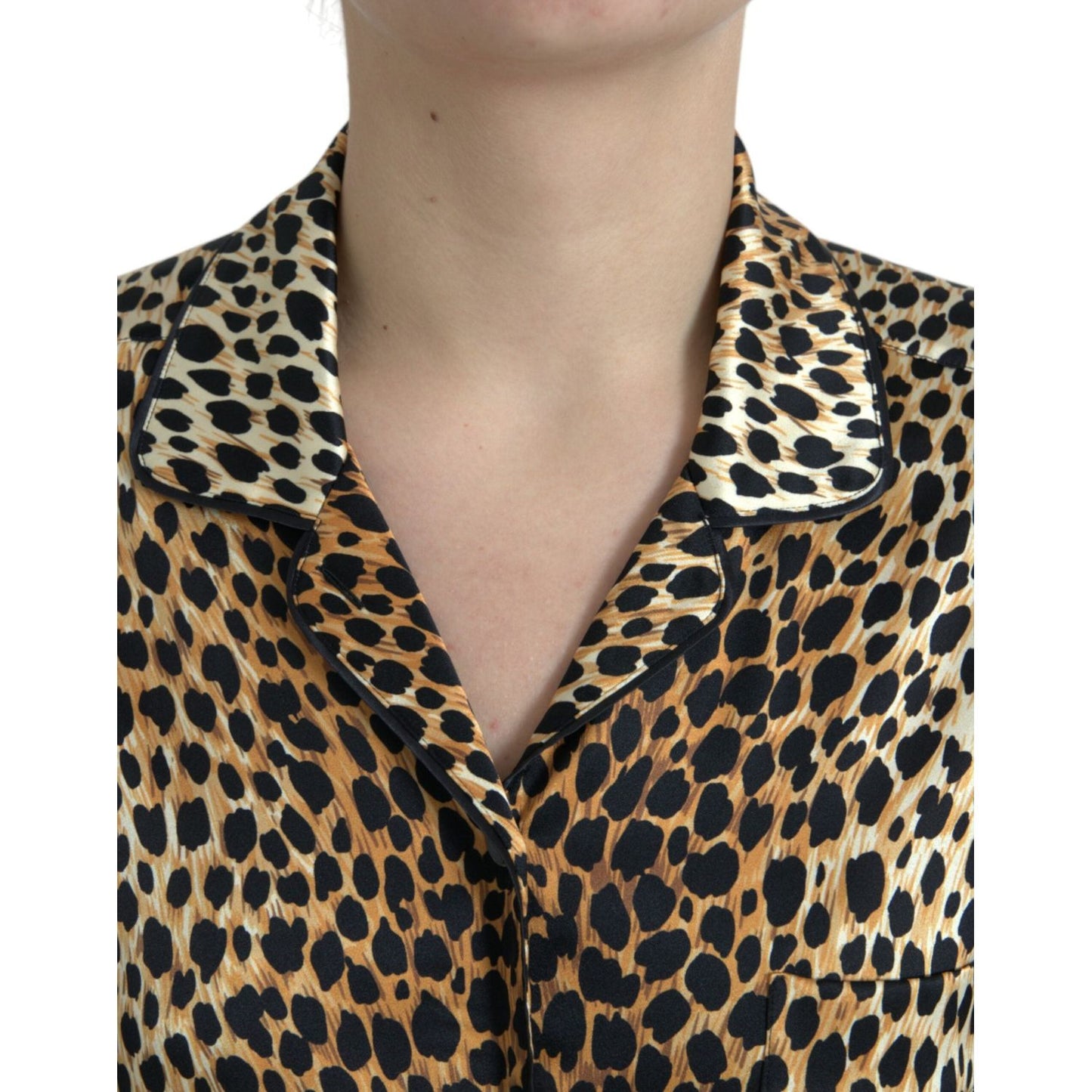 Dolce & Gabbana Brown Leopard Print Long Sleeves Blouse Top