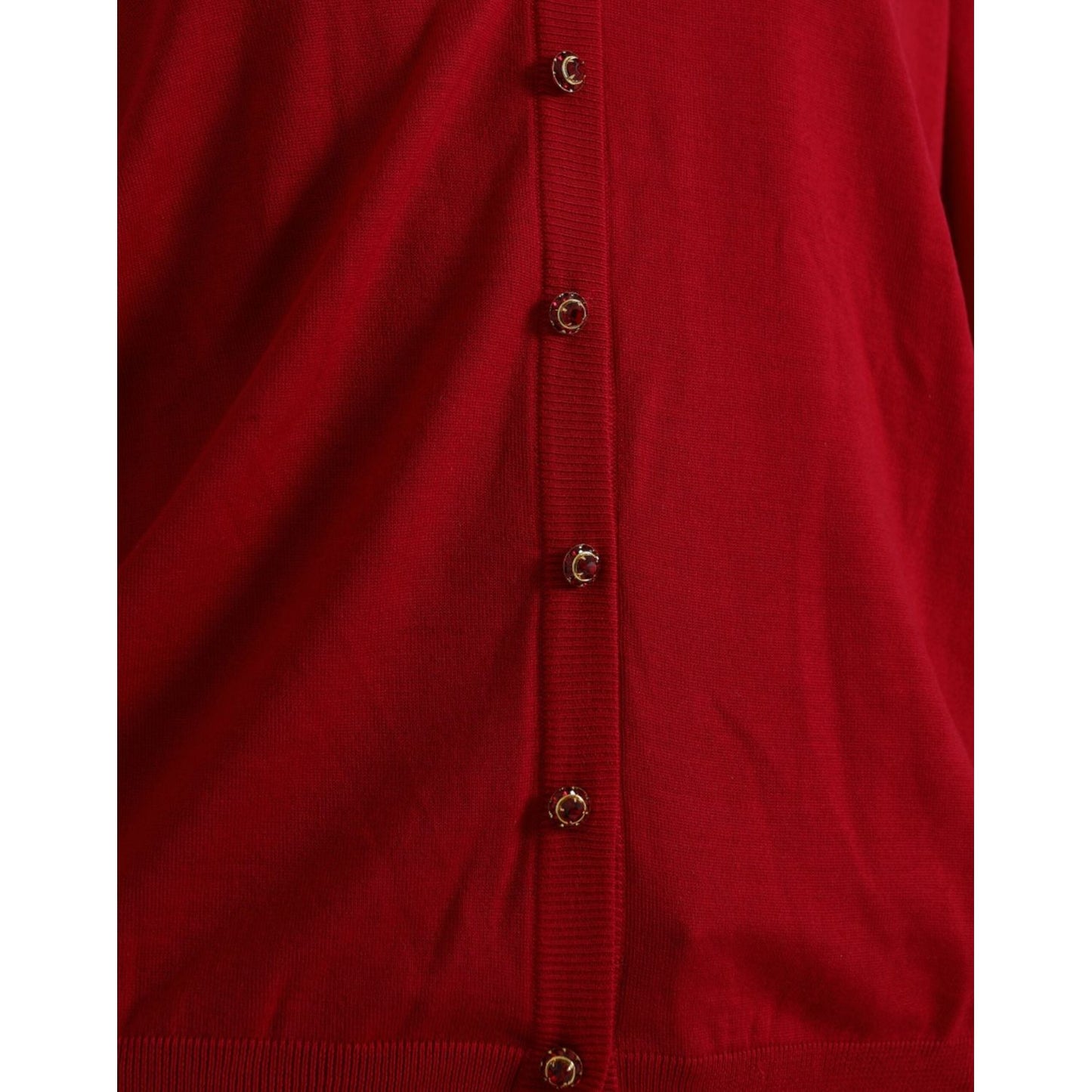 Dolce & Gabbana Red Wool V-neck Buttoned Cardigan Sweater