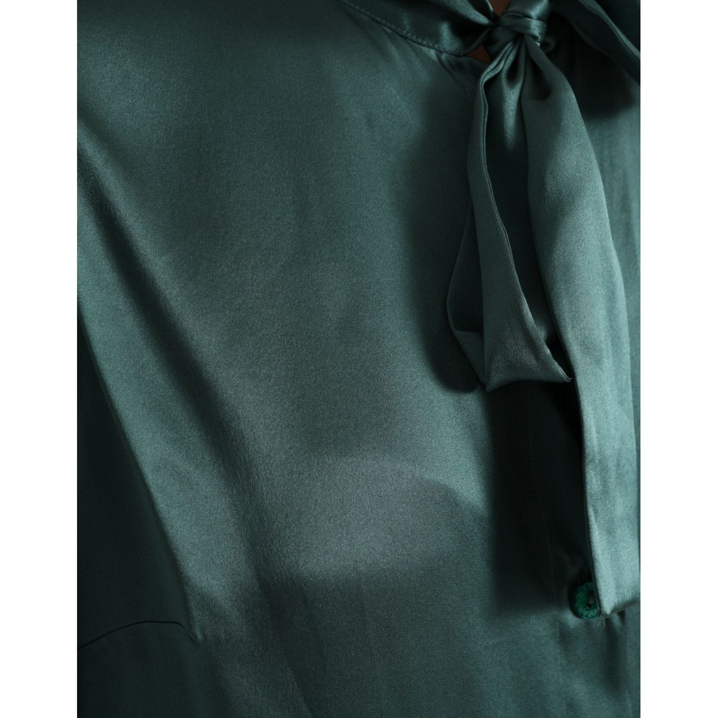 Dolce & Gabbana Dark Green Silk Ascot Collar Blouse Top