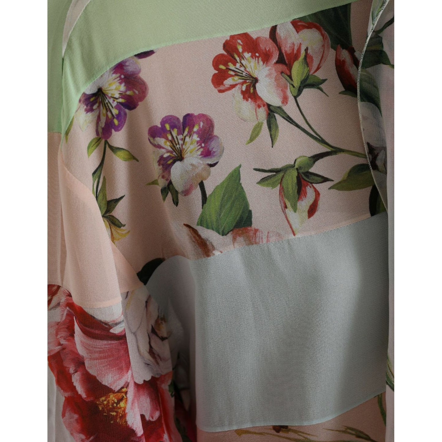 Dolce & Gabbana Multicolor Floral Patchwork Ascot Collar Top