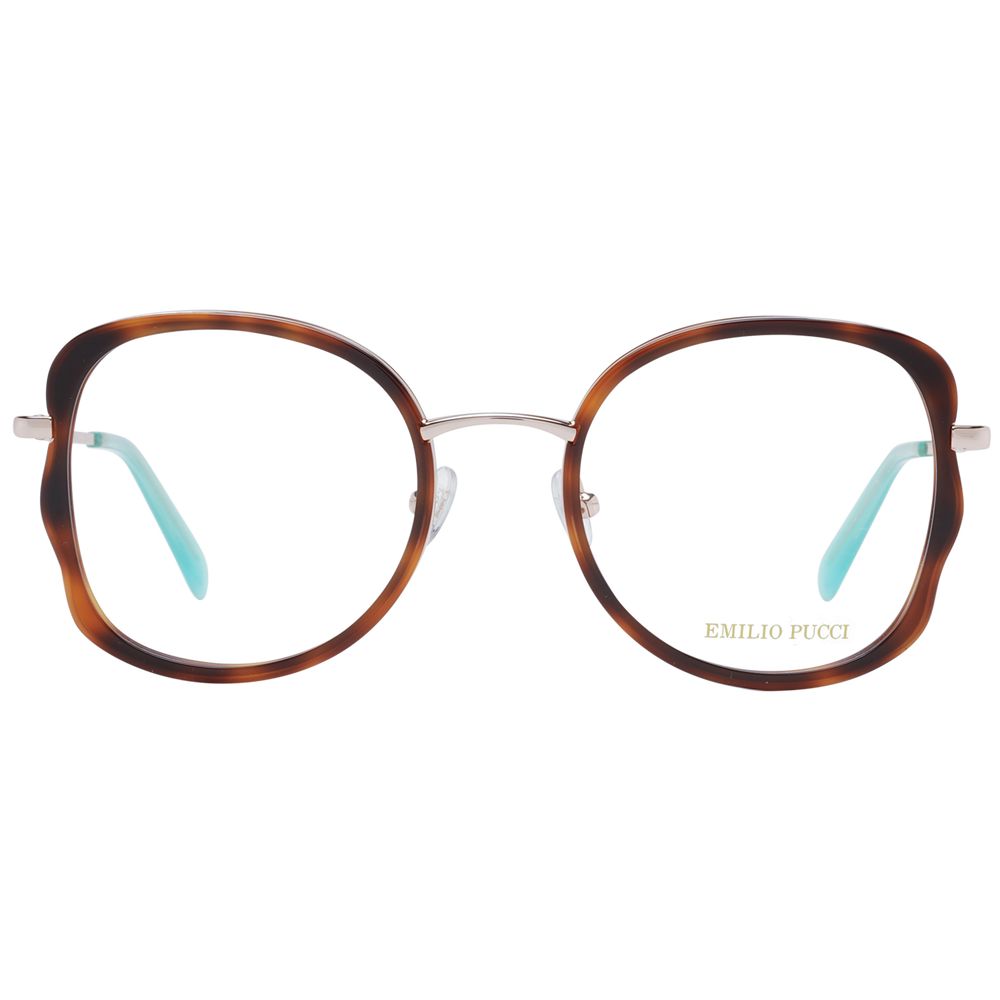 Emilio Pucci Brown Women Glasses Frame, metal and plastic, full-rim, butterfly style, with demo lenses.