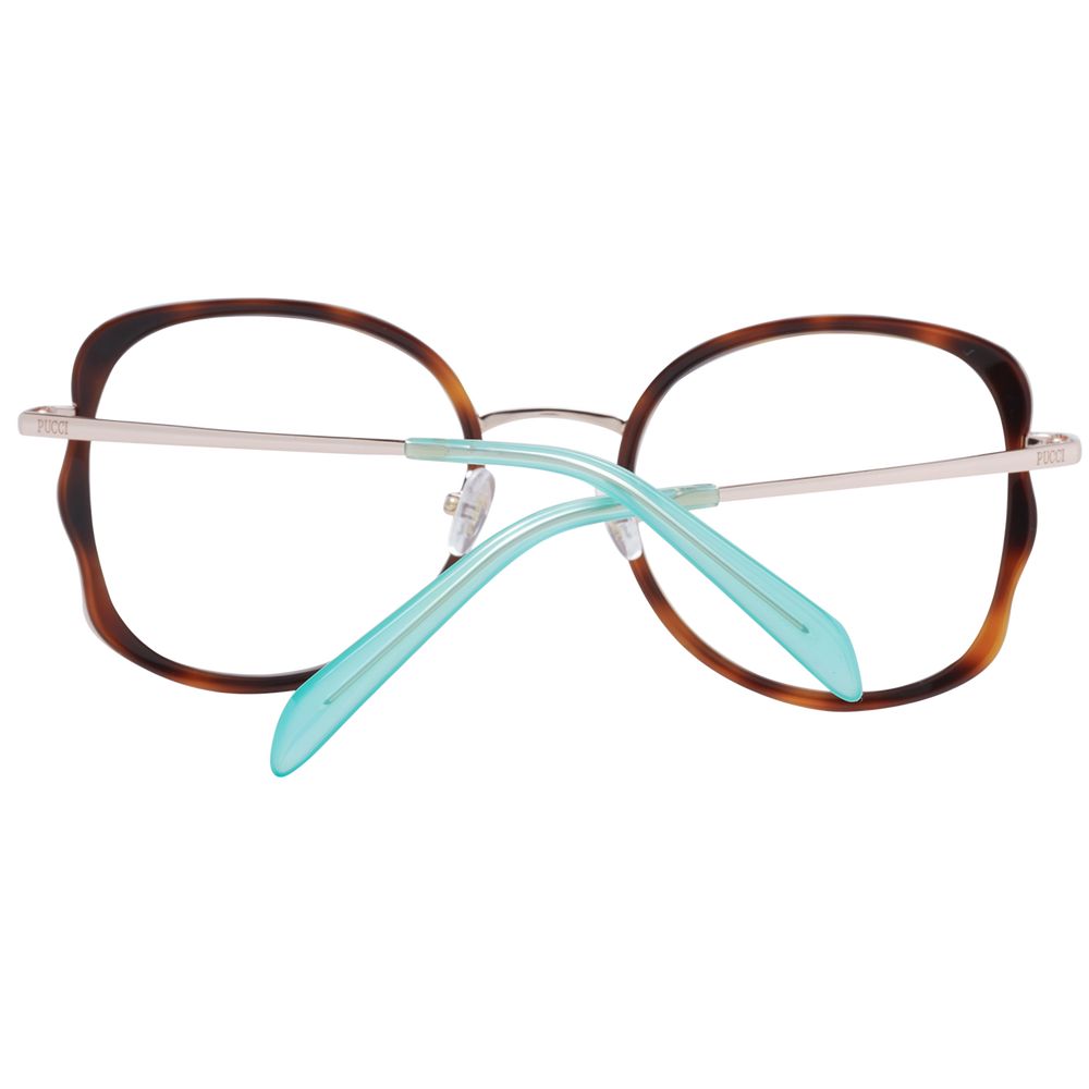 Emilio Pucci Brown Women Glasses Frame with full-rim butterfly style, metal & plastic material, and demo lenses.
