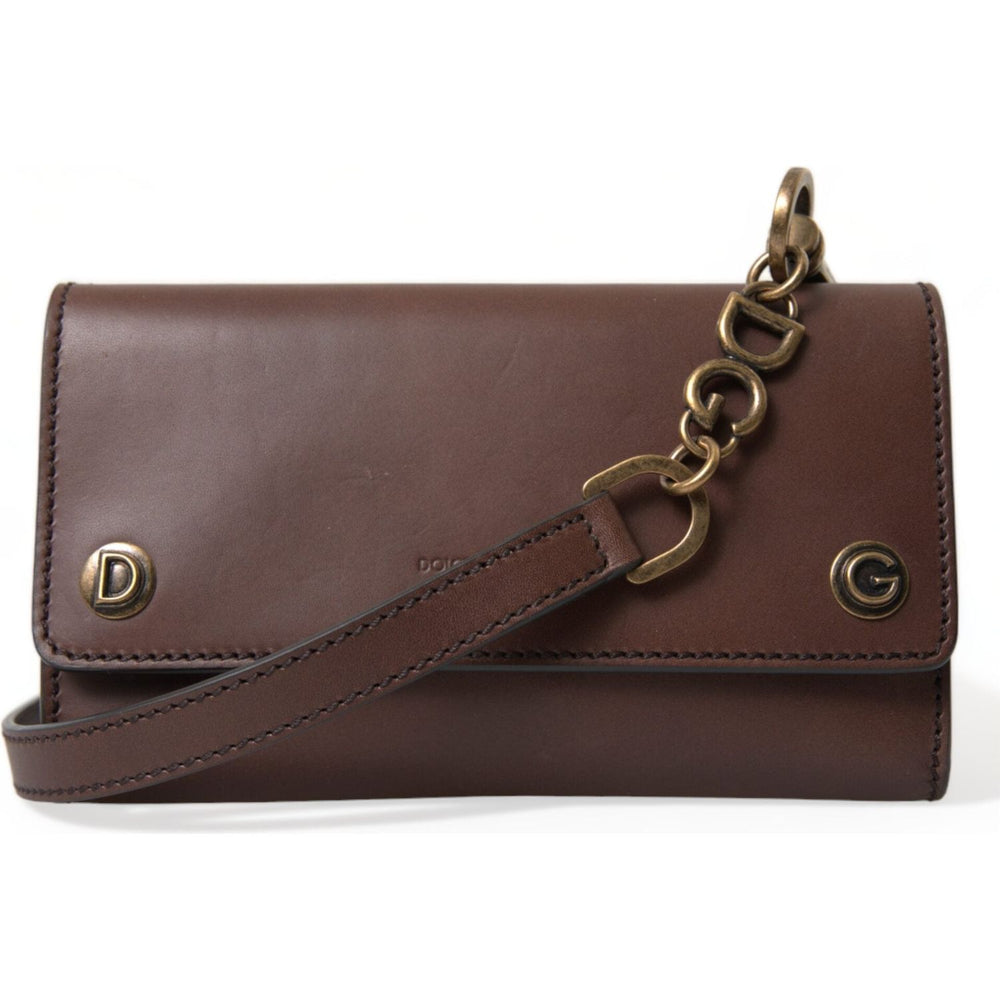 Dolce & Gabbana Brown Leather Logo Embossed Men Mini Shoulder Bag BAG1284