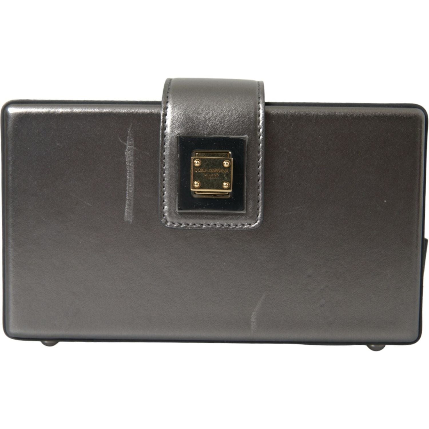 حقيبة كتف دولتشي آند غابانا من جلد العجل باللون الرمادي المعدني مع حزام سلسلة