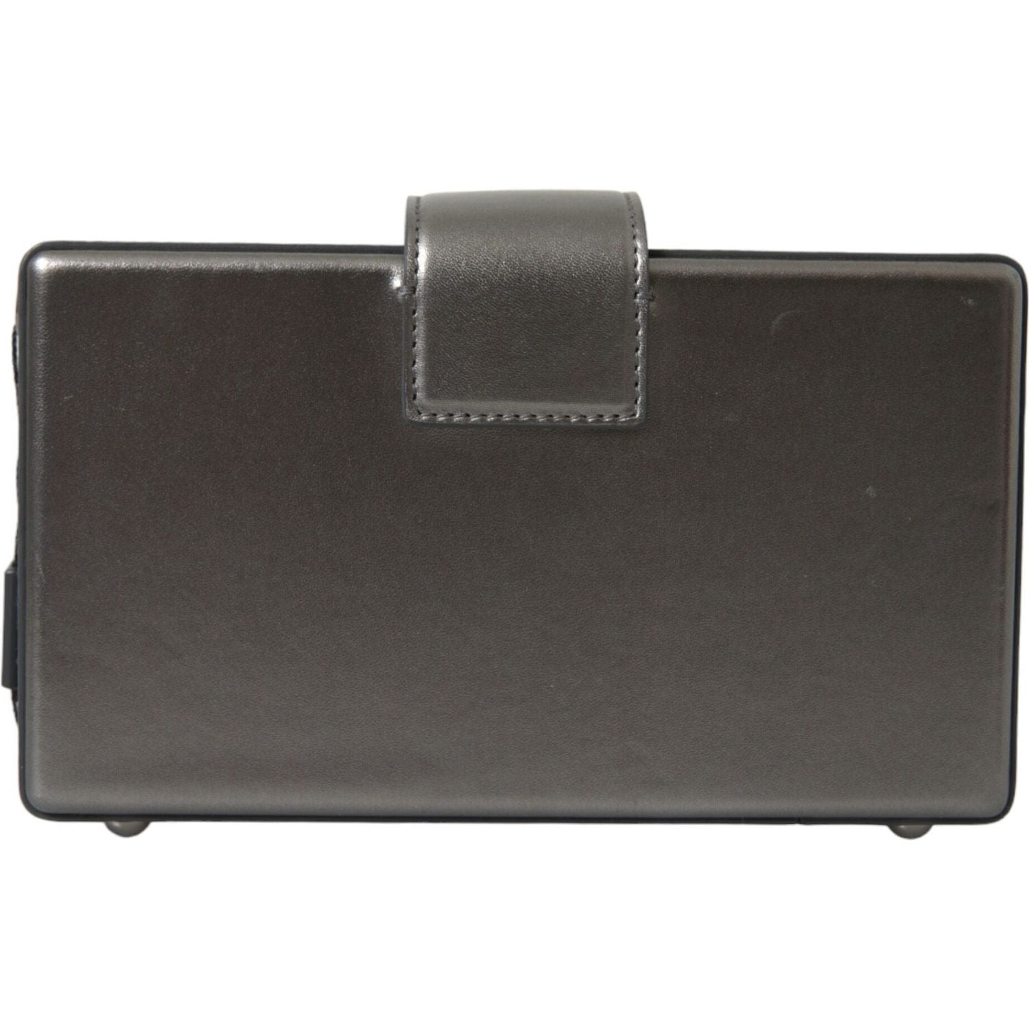 حقيبة كتف دولتشي آند غابانا من جلد العجل باللون الرمادي المعدني مع حزام سلسلة