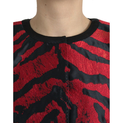 Dolce & Gabbana Black Red Patterned Cropped Coat Jacket