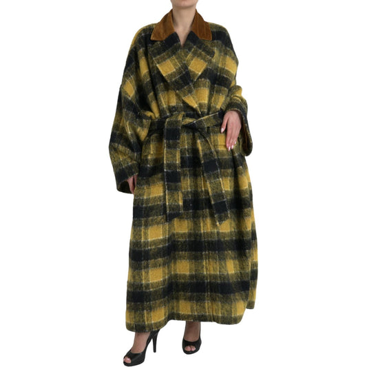 Dolce & Gabbana Yellow Checkered Long Sleeve Coat Jacket