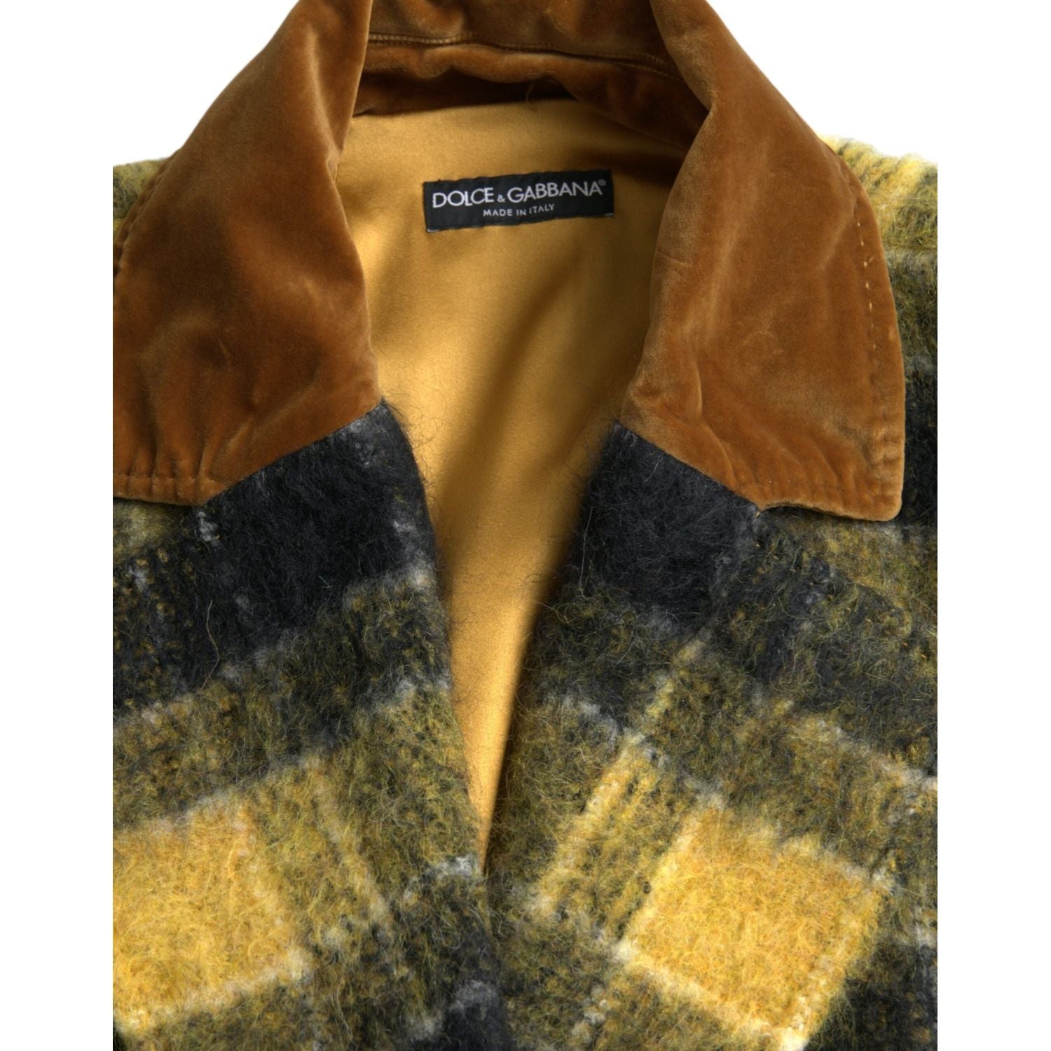 阳光黄格纹长款风衣