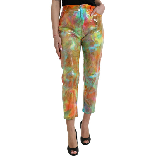 Dolce & Gabbana Multicolor Tie Dye Sequined High Waist Cropped Pants