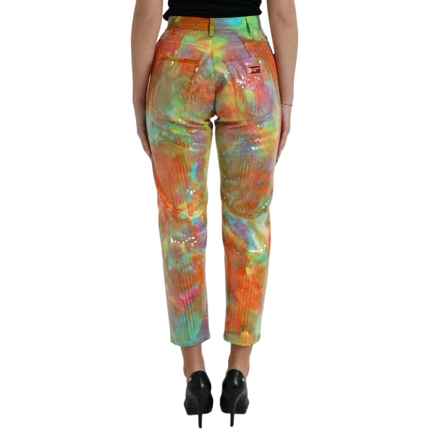 Dolce & Gabbana Multicolor Tie Dye Sequined High Waist Cropped Pants