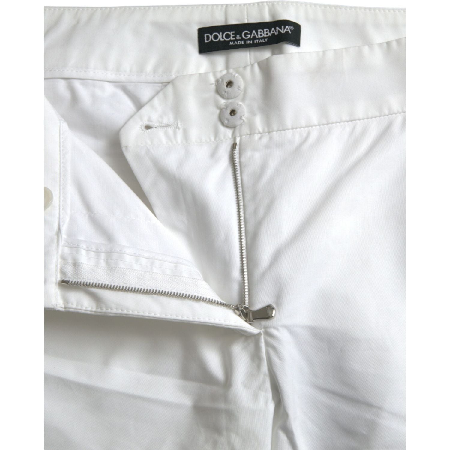 Dolce & Gabbana White Cut Out Cotton Mid Waist Cropped Pants