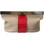 Balenciaga Beige Red Two Tone Exotic Leather Pouch Bag