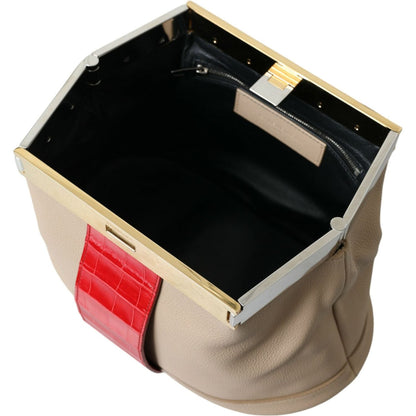 Balenciaga Beige Red Two Tone Exotic Leather Pouch Bag