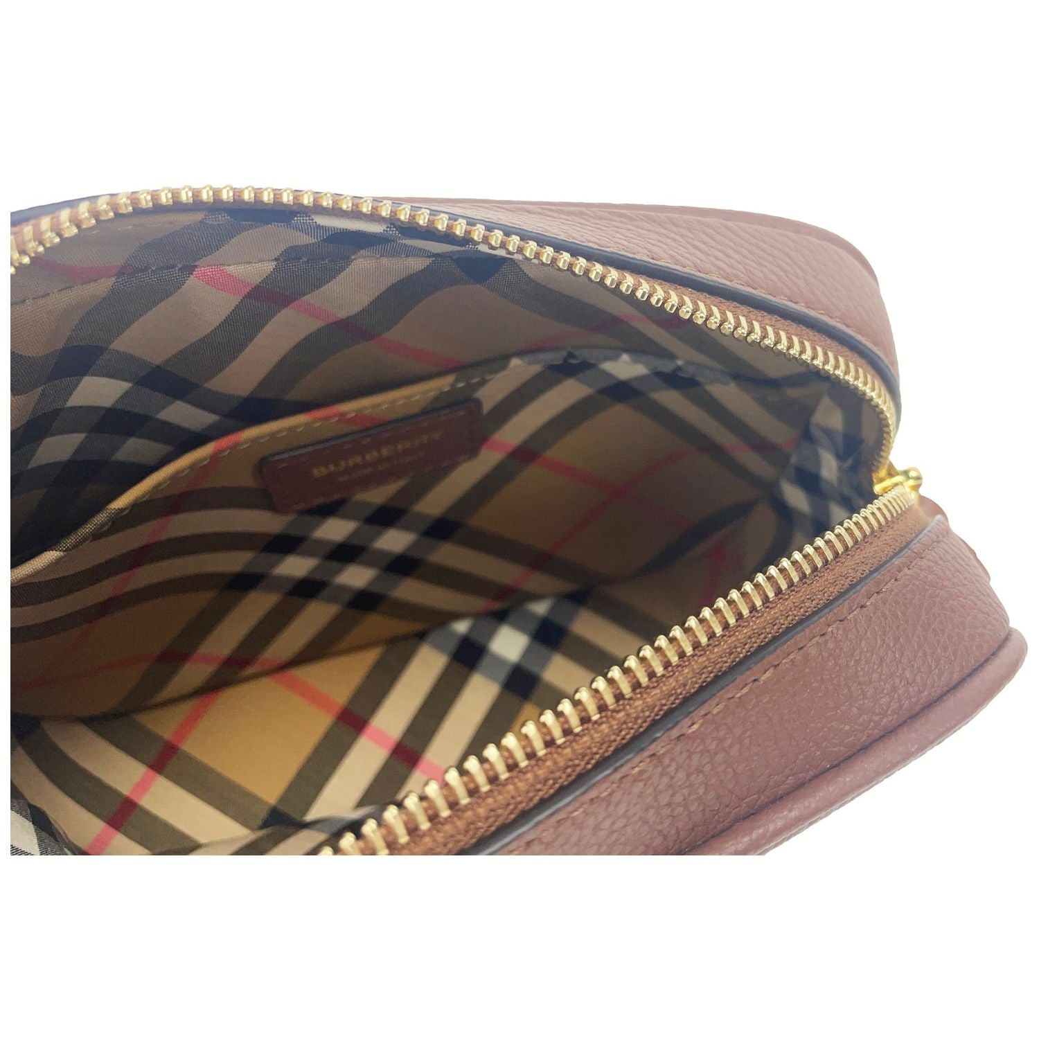 小号皮革黄褐色相机斜挎包 TB 徽标包