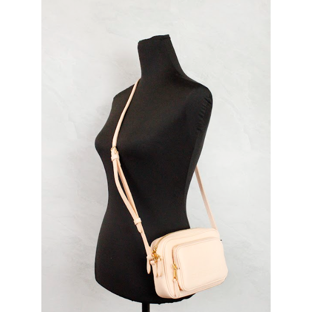 小号品牌桃粉色粒面皮革相机斜挎包