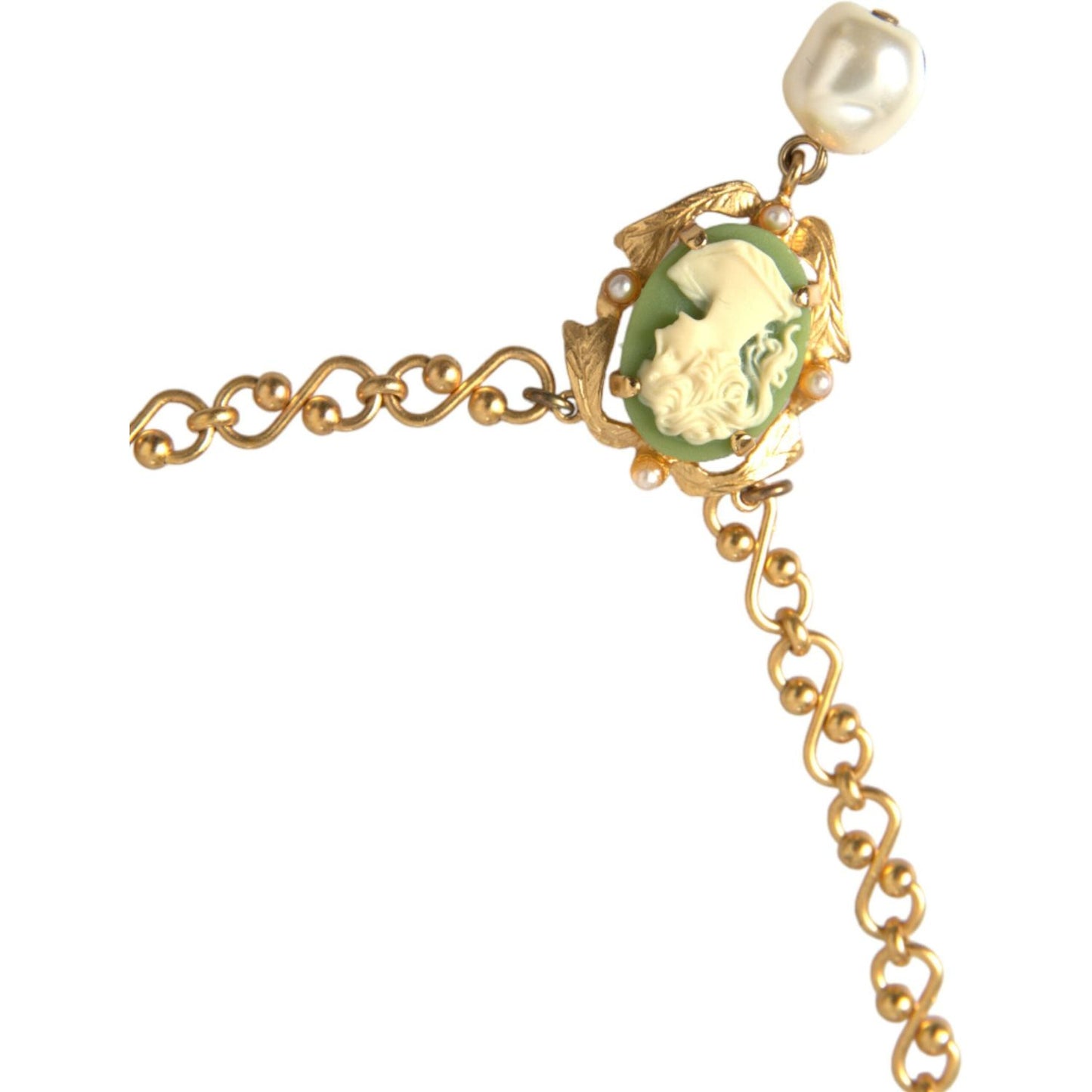 Dolce & Gabbana Gold Brass Chain Pearl Pendant Charm Necklace Necklace
