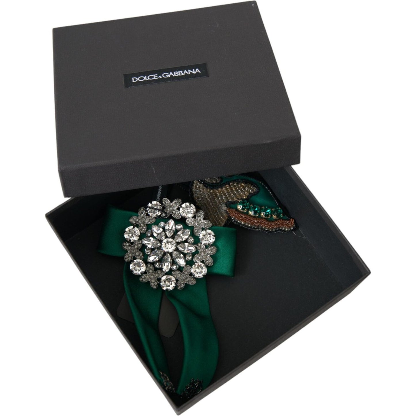 Dolce & Gabbana Green Satin Bird Crystal Women Hair Clip