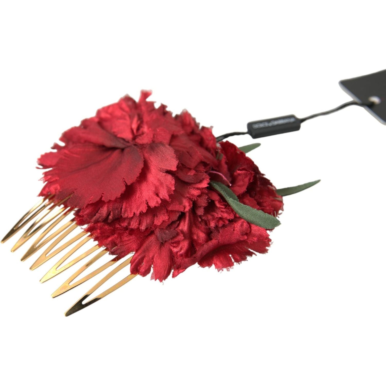 Dolce & Gabbana Red Silk Floral Gold Brass Women Hair Comb