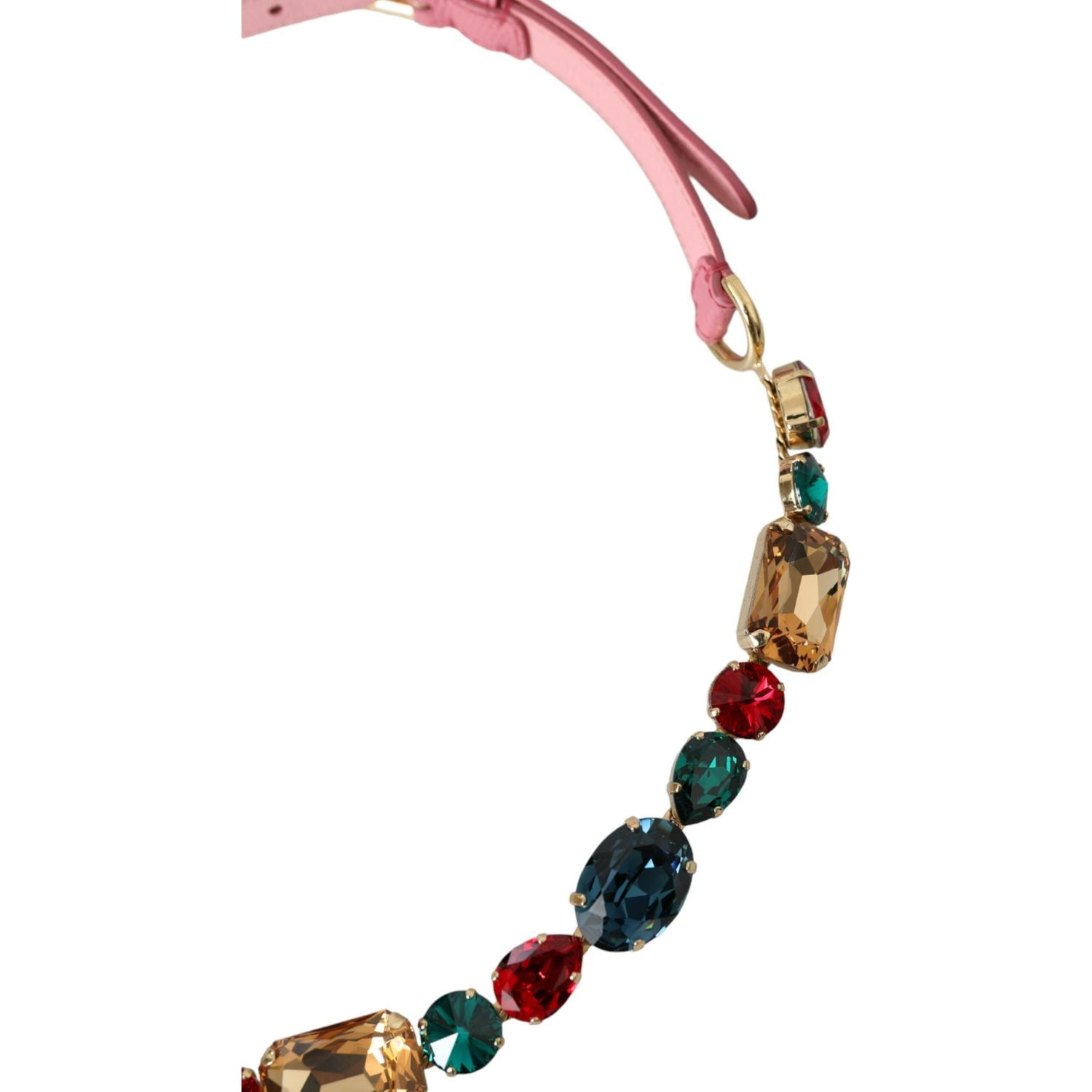 粉色皮革水晶链缀饰腰带