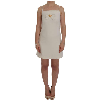 Dolce & Gabbana White Wool Stretch Brooch Shift Dress