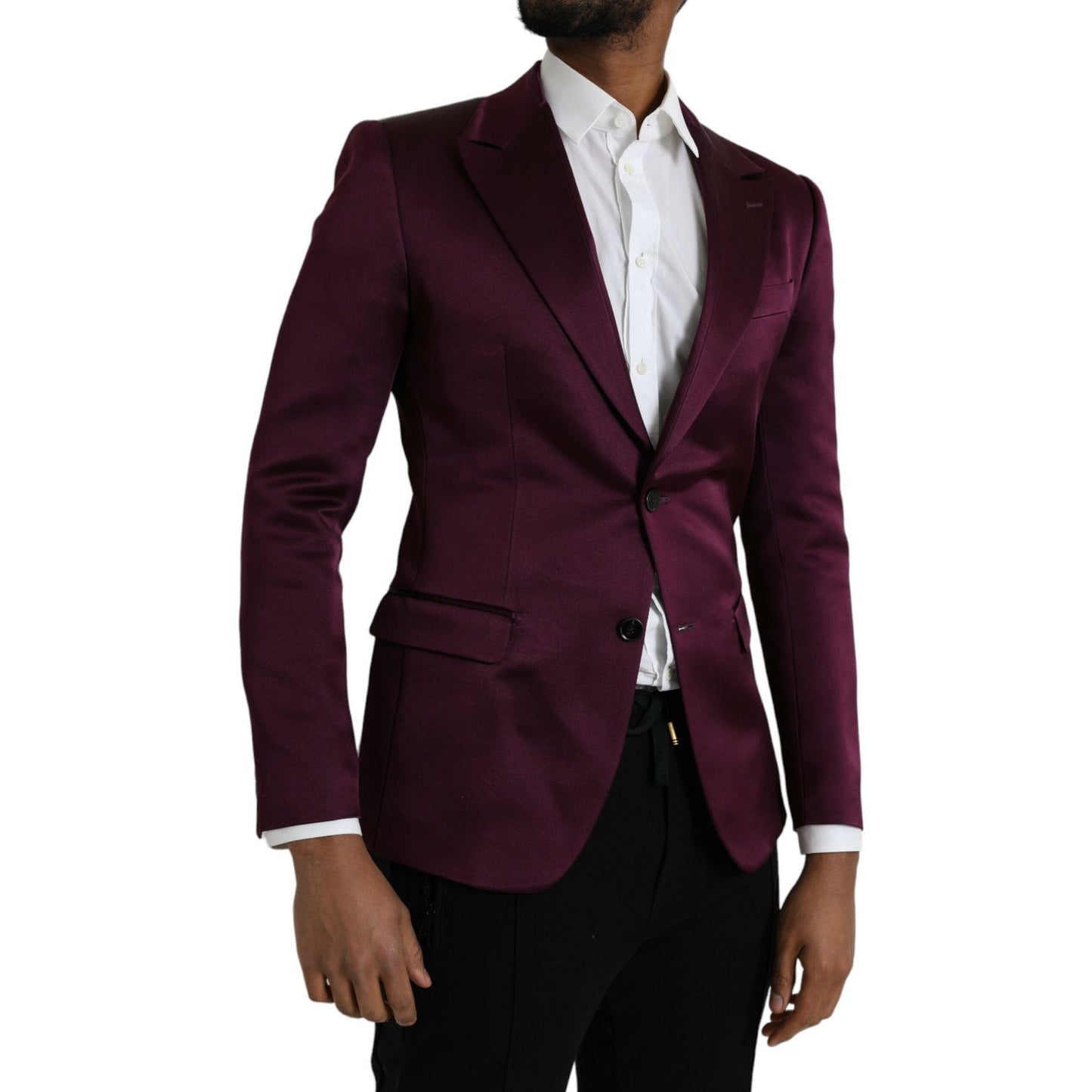 Dolce & Gabbana Maroon Silk Single Breasted Coat Blazer