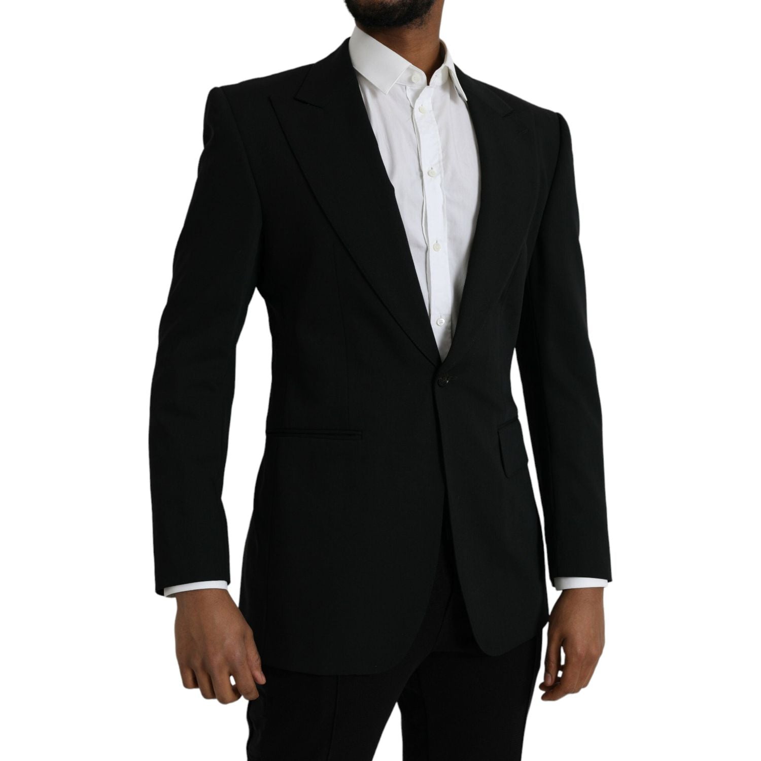 黑色羊毛单排扣大衣