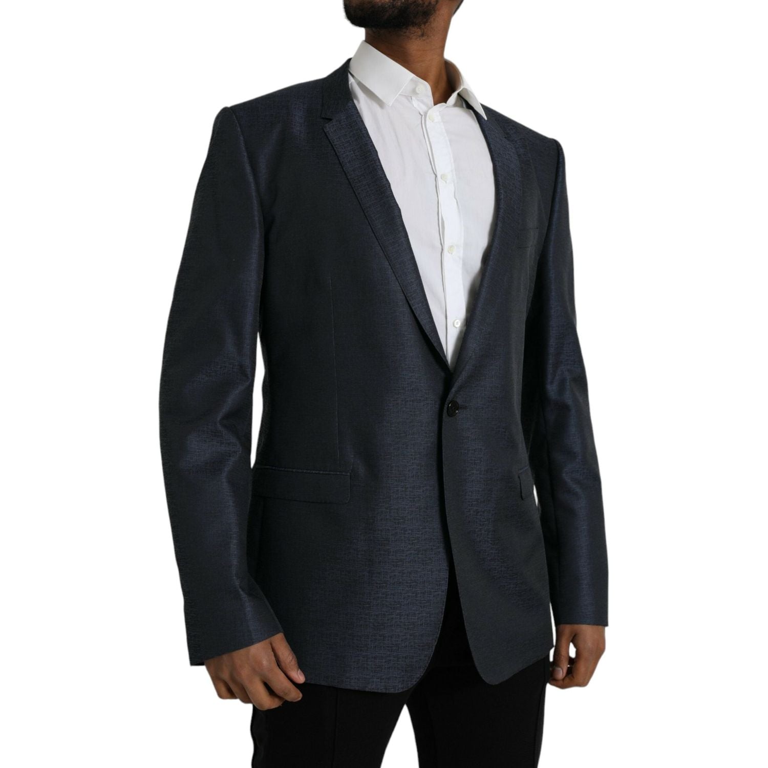 蓝色羊毛 GOLD 单排扣大衣