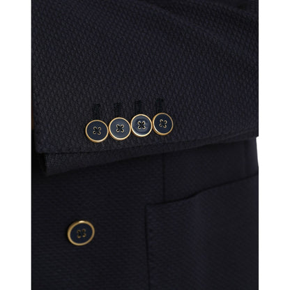 Dolce & Gabbana Dark Blue Crown Bee Double Breasted Blazer