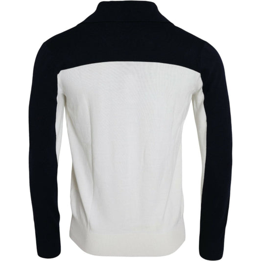 Dolce & Gabbana White Black SICILIA Henley Shirt Pullover Sweater TSH84665-44