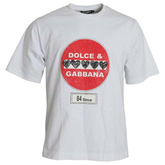 Dolce & Gabbana White Amor Heart Cotton Crewneck Short Sleeve T-shirt TSH84573-S