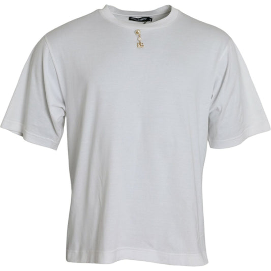 Dolce & Gabbana White Embellished Cotton Crew Neck T-shirt TSH84619-54