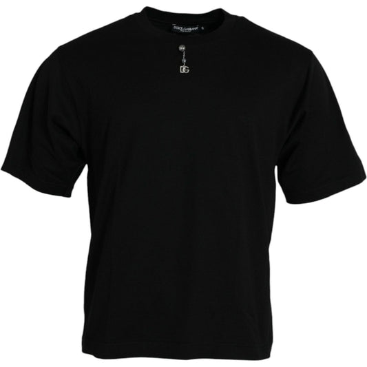 Dolce & Gabbana Black Embellished Cotton Crew Neck T-shirt TSH84621-46