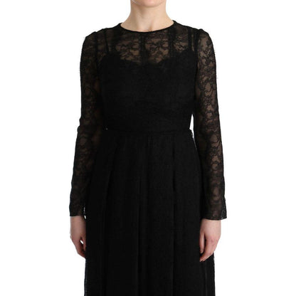 Dolce & Gabbana Black Floral Lace Sheath Silk Dress