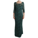 Dolce & Gabbana Green Floral Crystal Ricamo Sheath Dress