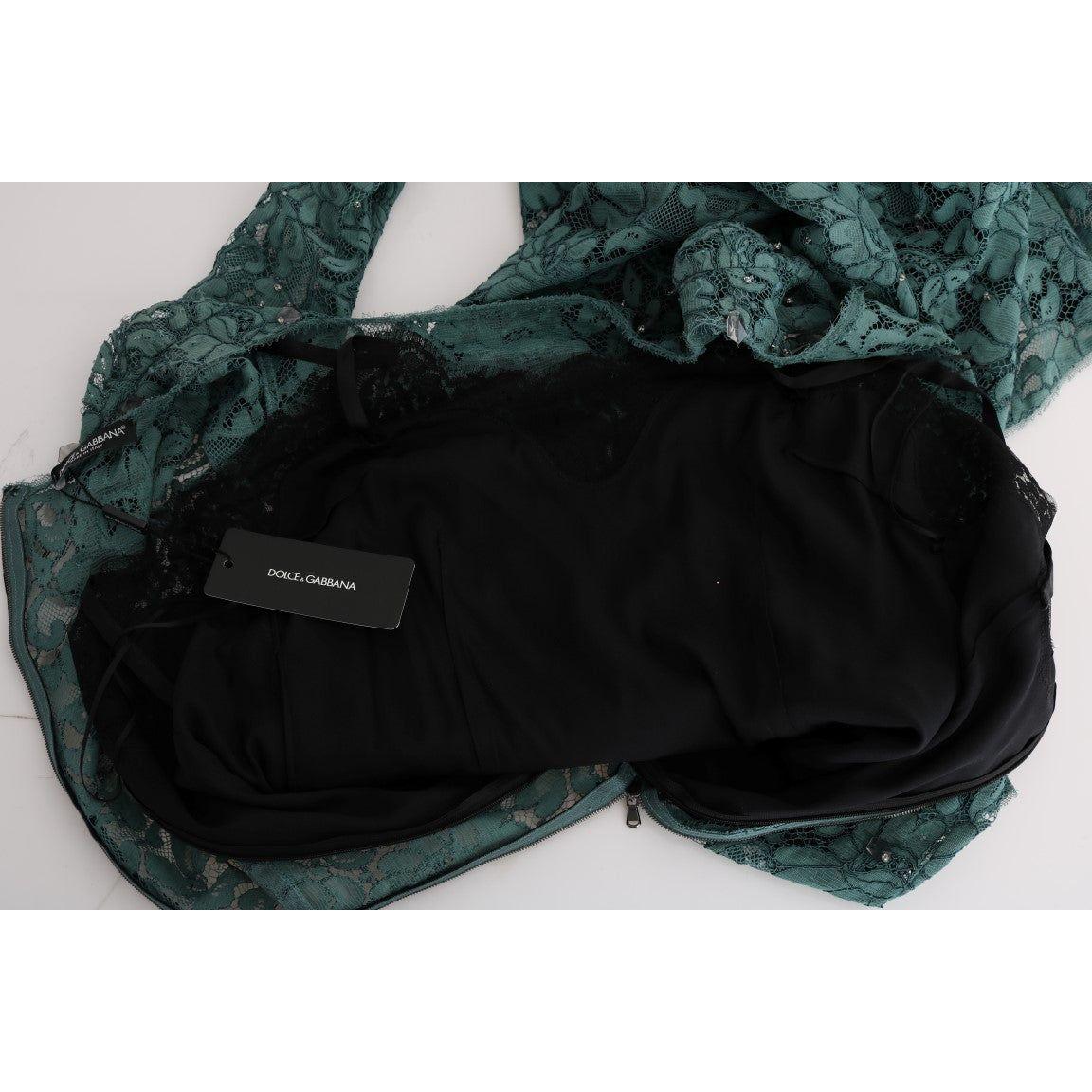 优雅绿色水晶镶嵌紧身连衣裙