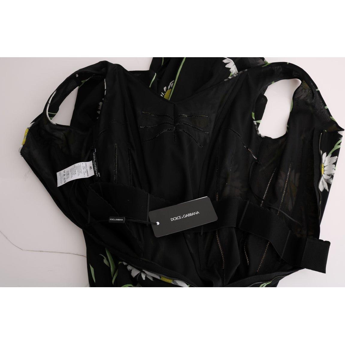 向日葵印花全长紧身连衣裙