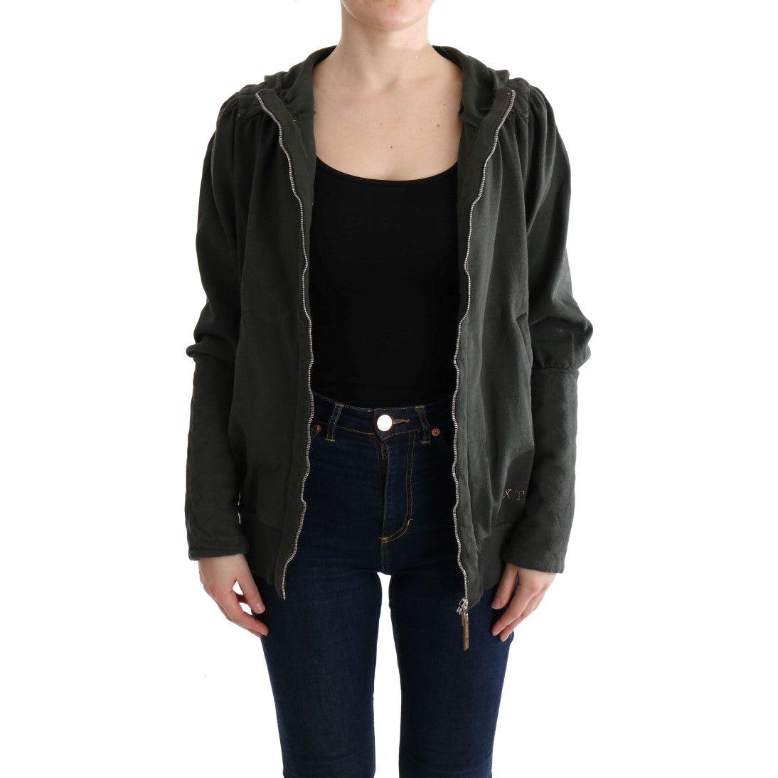 别致的灰色全拉链棉质毛衣