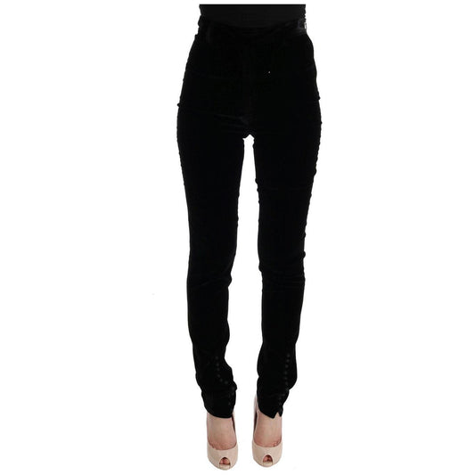 Ermanno Scervino Black Velvet Slim Fit Pants Jeans & Pants