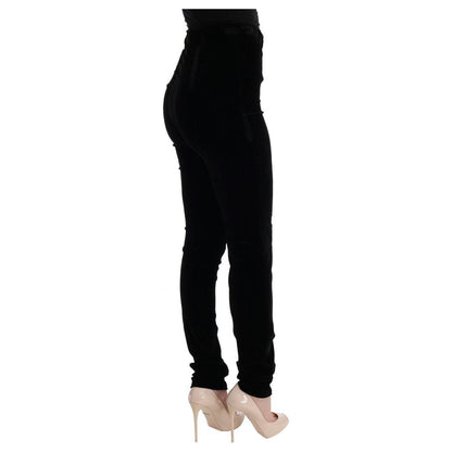 Ermanno Scervino Black Velvet Slim Fit Pants Jeans & Pants