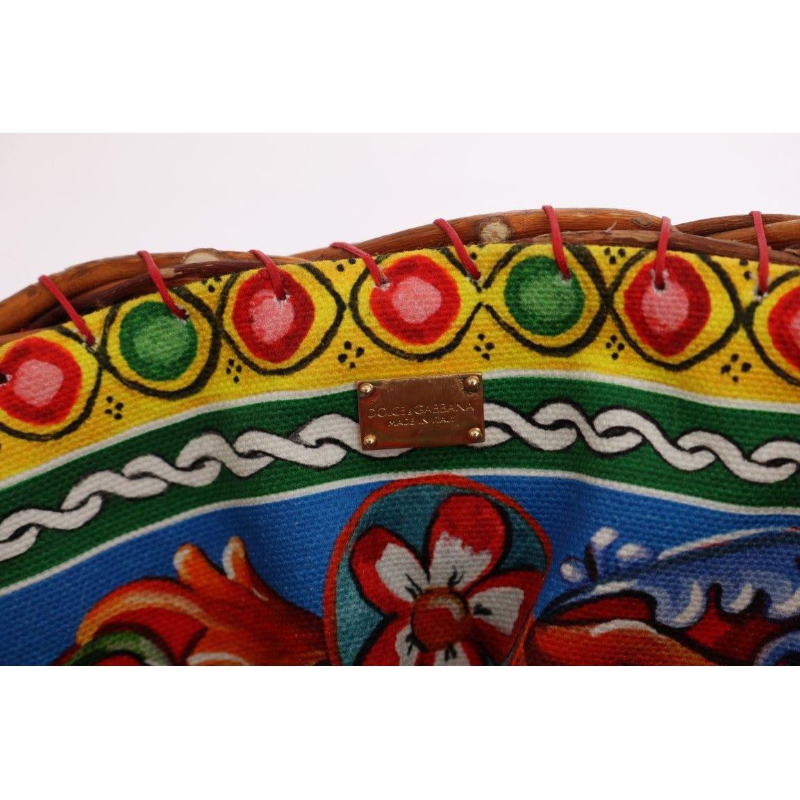 Dolce & Gabbana Multicolor AGNESE Straw Crystal Pom Pom Bag