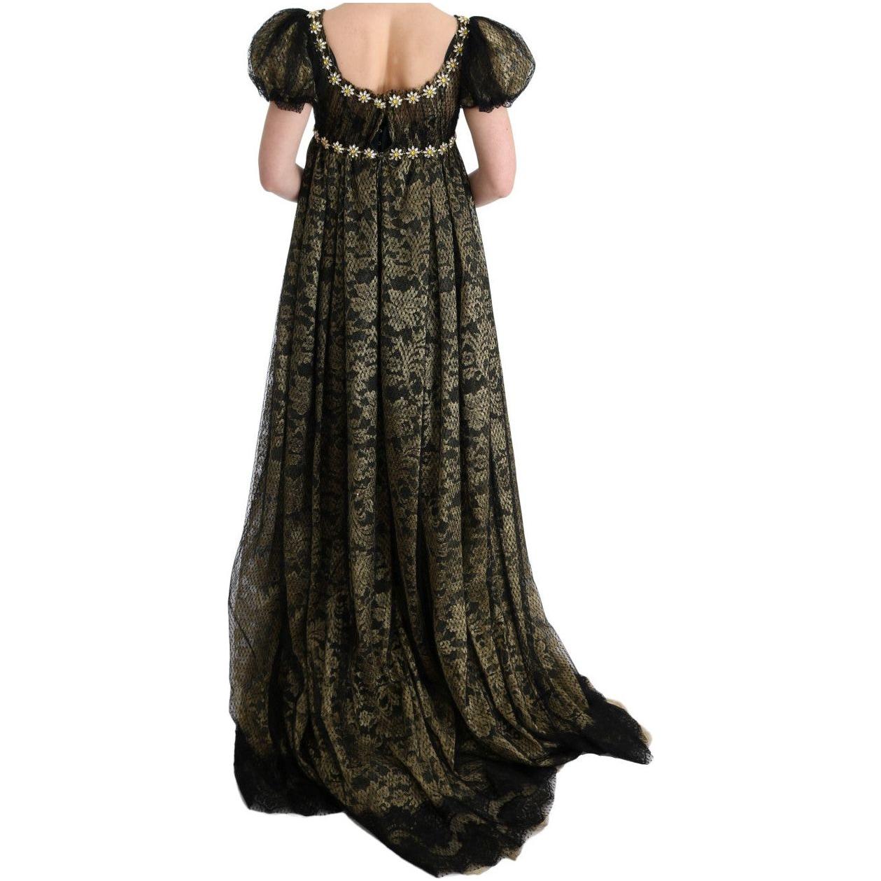 向日葵蕾丝水晶长款直筒连衣裙