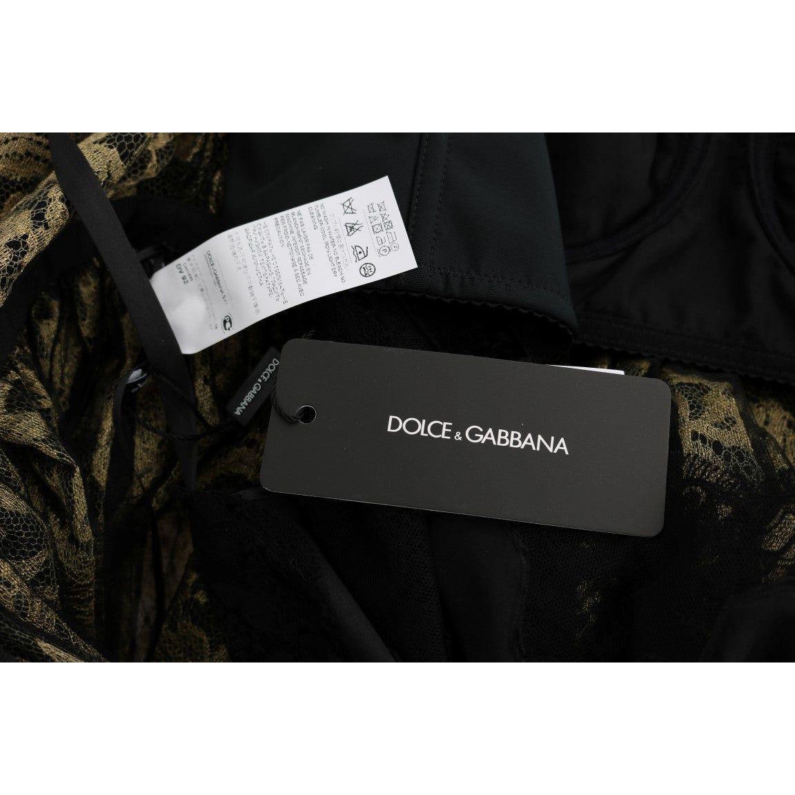 Dolce & Gabbana Black Yellow Crystal Lace Shift Dress