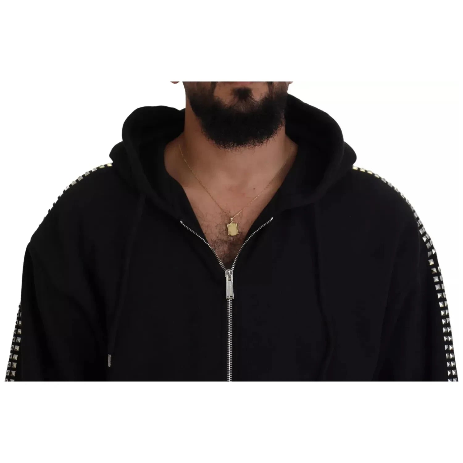 سترة Dsquared² سوداء مزينة بسحّاب كامل وغطاء رأس