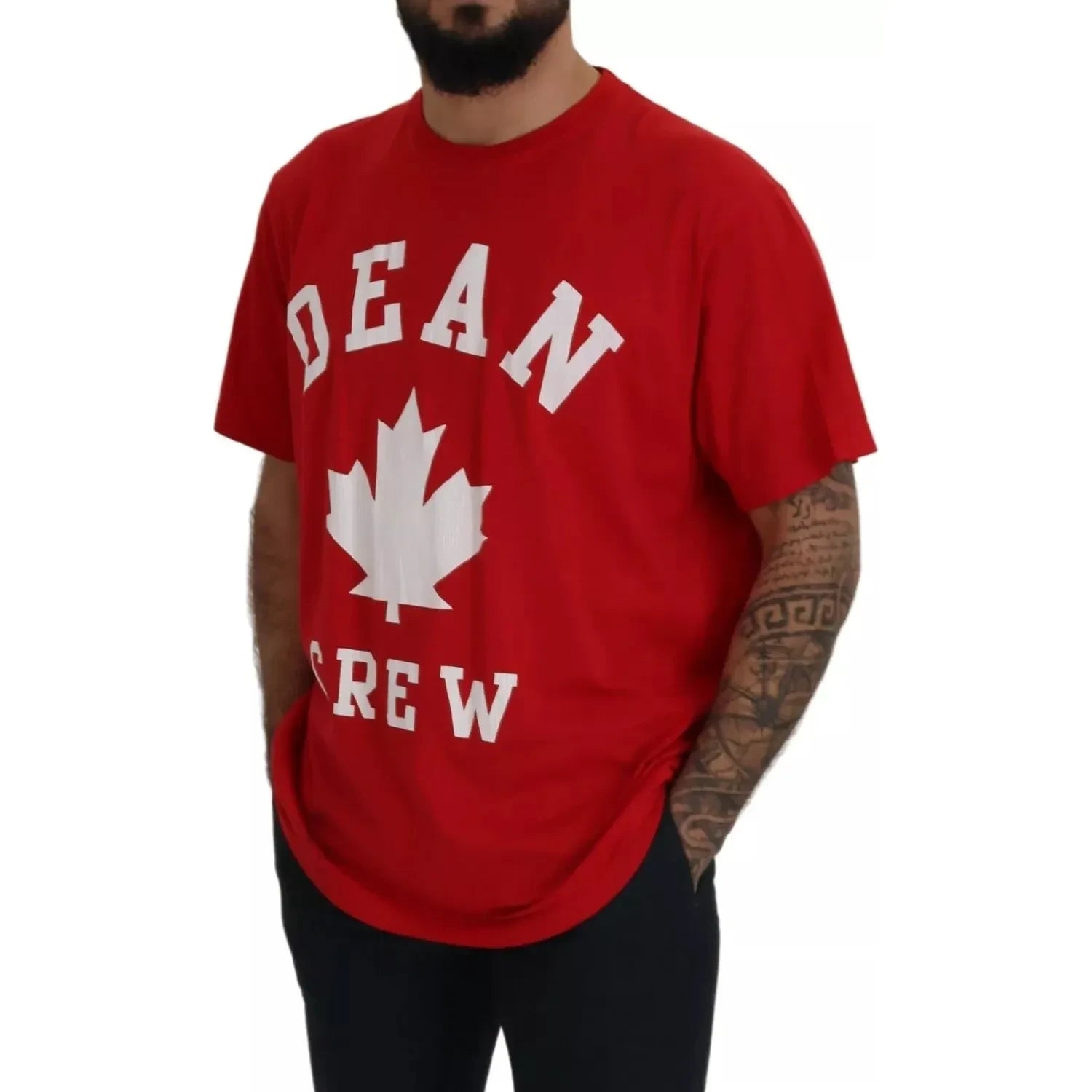 红色印花棉质短袖圆领 T 恤