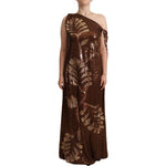 Dsquared² Brown Leaf Sequined Shift One Shoulder Long Dress DR28556