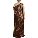 Dsquared² Brown Leaf Sequined Shift One Shoulder Long Dress DR28556