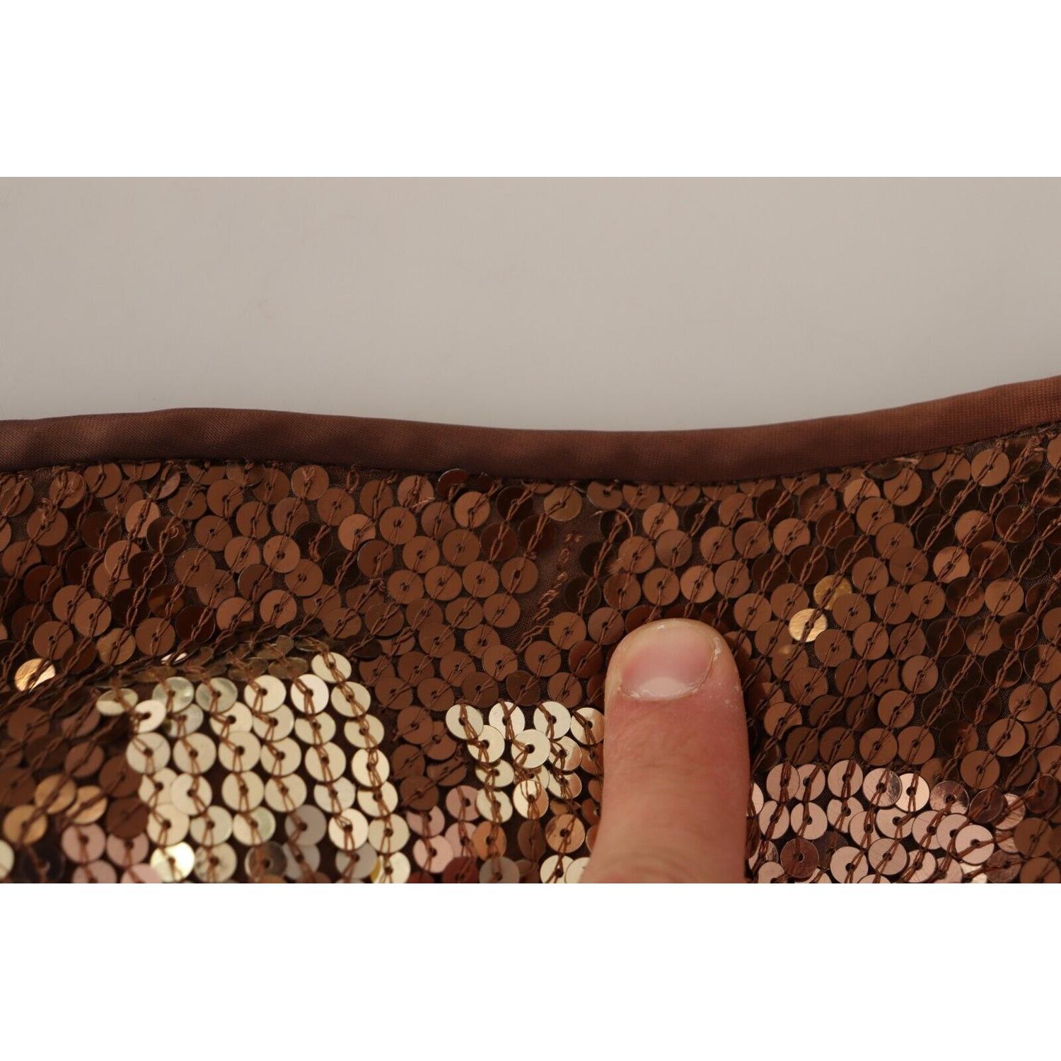 棕色叶子亮片直筒单肩长裙